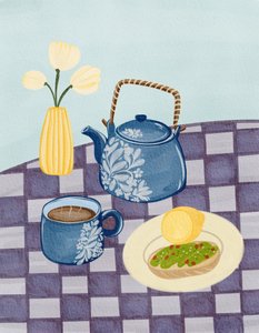Blauwe theepot-ontbijt door Nikita Jariwala