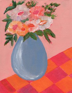 Kleurrijke bloemen in een blauwe vaas door Nikita Jariwala