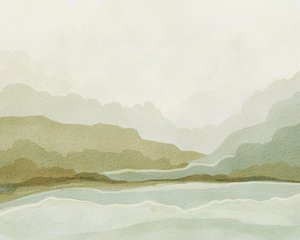 Aquarel: Berg en vallei door Nikita Jariwala
