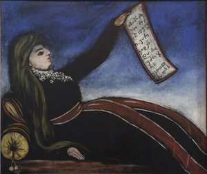 Georgische vrouw op een bank door Niko Pirosmanashvili