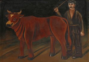 Boer met stier door Niko Pirosmani