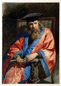 Portret van Dmitri Mendelejev in de kleding van de Universiteit van Edinburgh