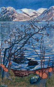 Vogel op steen door Nikolai Astrup