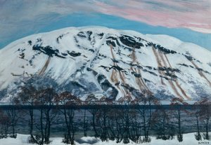 Koude aprilmorgen met lawine (Sneeuwberg), ca. 1909 door Nikolai Astrup
