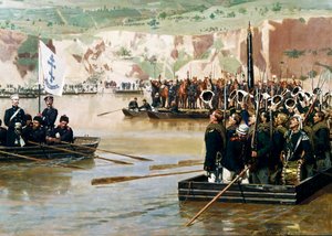 De Russen steken de Donau over bij Svishtov in juni 1877