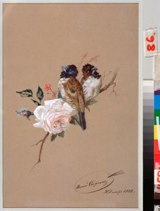 Twee vogels op een roos
