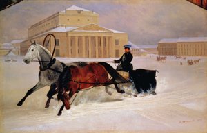 Poolpaar met een trekpaard bij het Bolsjojtheater in Moskou, 1852