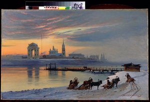 Uitzicht op de Angara-rivier in Irkoetsk, Siberië