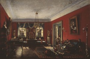De salon in het Nashchokin-huis in Moskou, begin 1840s