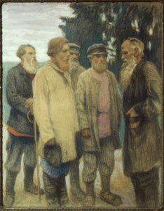 Leo Tolstoj met boeren door Nikolai P. Bogdanow Bjelski