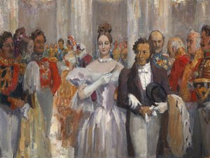 Alexander Pushkin met zijn vrouw op het bal