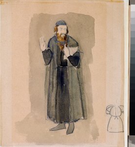 Voorbereidend kostuum, de woekeraar, voor het toneelstuk De gierige ridder van A. Poesjkin door Nikolai Pavlovich Ulyanov