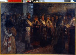 De bruiloft met een orthodoxe priester door Nikolai Petrovich Bogdanov Belsky