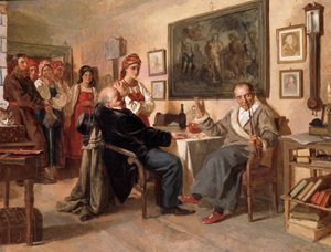 De markt. De verkoop van lijfeigenen door Nikolai Vasilievich Nevrev