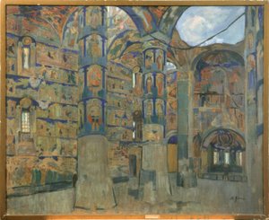 Interieur van de kerk van het Makarios-Scheltowodski-Dreifaltigkeitsklooster in Makarjewo door Nikolaj Pawlowitsch Uljanow