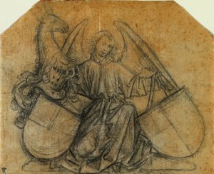 Een Engel die Twee Wapenschilden Ondersteunt, ca. 1470 door Nikolaus Gerhaert von Leyden