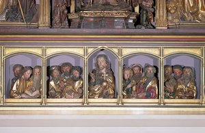Houten houtsnijwerken van Christus en de twaalf apostelen, van de predella van het retabel van het Isenheim-altaarstuk, ca. 1490 door Nikolaus Hagenauer