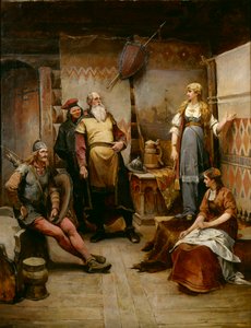 Een hofmakende boodschapper van de Viking Harald Harfagre aan Gyda