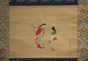 Vrouw en Bediende, 18e eeuw door Nishikawa Sukenobu