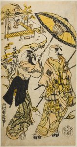 Het portret van acteurs bij het Ogura-huisje door Nishimura Shigenaga