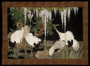 Kraanvogels, cycaden en wisteria, c1905