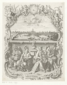 Gezicht op Utrecht en allegorie met Minerva en deugden door Noach van der Meer (I)