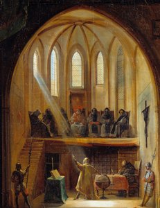 (detail) Galilei (1564-1642) voor het tribunaal van de inquisitie door Noel Thomas Joseph Clerian