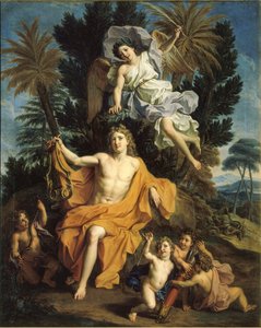Frans:  Apollon vainqueur du serpent Python Verhaal van Apollo - Apollo gekroond door overwinning na het doden van Python