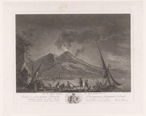Landschap met vissers en actieve Vesuvius