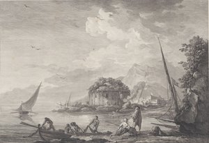 Uitzicht op de overblijfselen van de Tempel van Venus op het eiland Nisida dicht bij Pouzzol, 1761 door Noël Le Mire