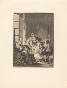 Julie valt flauw in een fauteuil door Noël Le Mire after Jean Michel Moreau