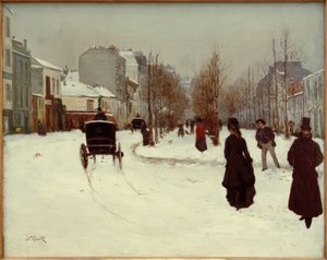 De Boulevard de Clichy onder de sneeuw