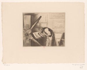 Portret van Henri Charles Guérard in zijn atelier