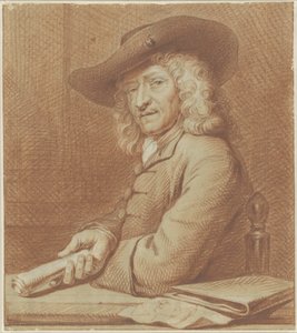 Portret van de tekenaar Jan Pietersz. Zoomer, met hoed en rol papier