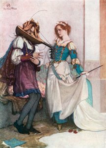 De zachte Katherine. Het temmen van de feeks - Act II, Scène 1 (kleurenlitho) door Norman Mills (after) Price