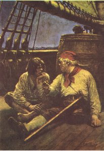 Het vat schudde toen hij zijn schouder ertegen leunde, uit Schateiland gepubliceerd door MacDonald 1947 door Norman Mills Price