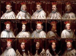 Wapen van de Republiek Genua en portretten van de Doges. Antoniotto Invrea, Stefano de Mari, Cesare Durazzo, Cesare Gentile, Francesco Garbarino, Alessandro Grimaldi, Agostino Saluzzo, Antonio Da Passano, Odon Giannettino, Agostino Spinola, Luca M door Northern Italian School