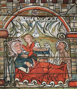 Geboorte van Jezus, fresco, eind 13e eeuw, Noorwegen