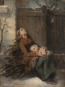 Verarmde Dode Moeder die haar Slapende Kind in de Winter Vasthoudt