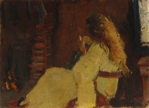 Droog haar bij de open haard door Oda Krohg