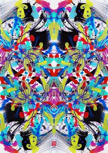 Zen inkt blauw rood geel bloemenpatroon door Odilia W. Y. Fu