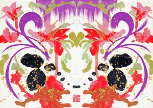 Zen Oranje Paarse Bloemen 2 door Odilia W. Y. Fu