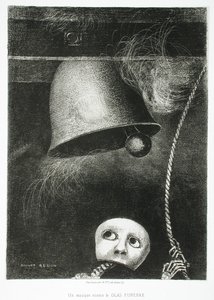 Een masker luidt de doodsklok door Odilon Redon