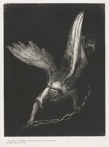 En Ik Zag een Engel uit de Hemel Neerdalen, met de Sleutel van de Bodemloze Put en een Grote Ketting in Zijn Hand door Odilon Redon