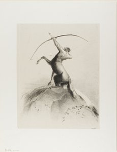 Centaur richtend op de wolken door Odilon Redon