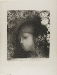 Kinderhoofdje met bloemen door Odilon Redon