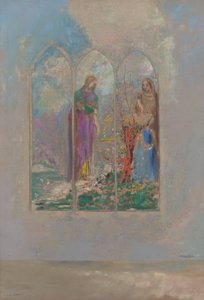 Devotie bij een rode struik door Odilon Redon