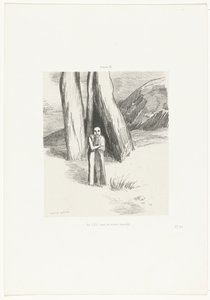 Een gek in een somber landschap door Odilon Redon