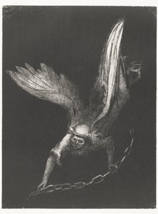 Engel met een ketting in zijn handen door Odilon Redon