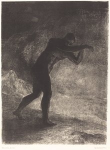 En de Mens verscheen; ondervragend de aarde waaruit hij voortkwam en die hem aantrekt, baande hij zich een weg naar somber licht
